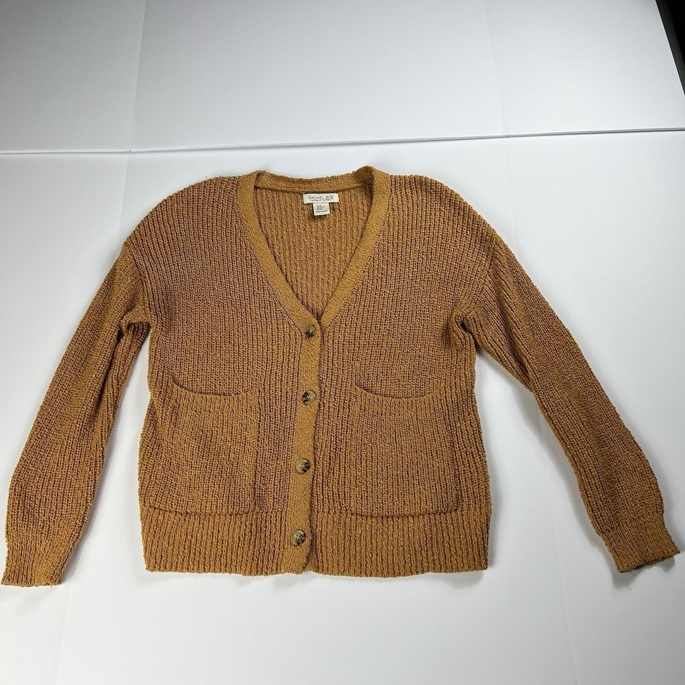 Rachel Zoe XS Yellow Button V-Neck Cardigan Pockets Boho Cottagecore